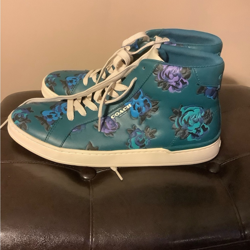 COACH Women’s Teal Floral High-Top Sneakers